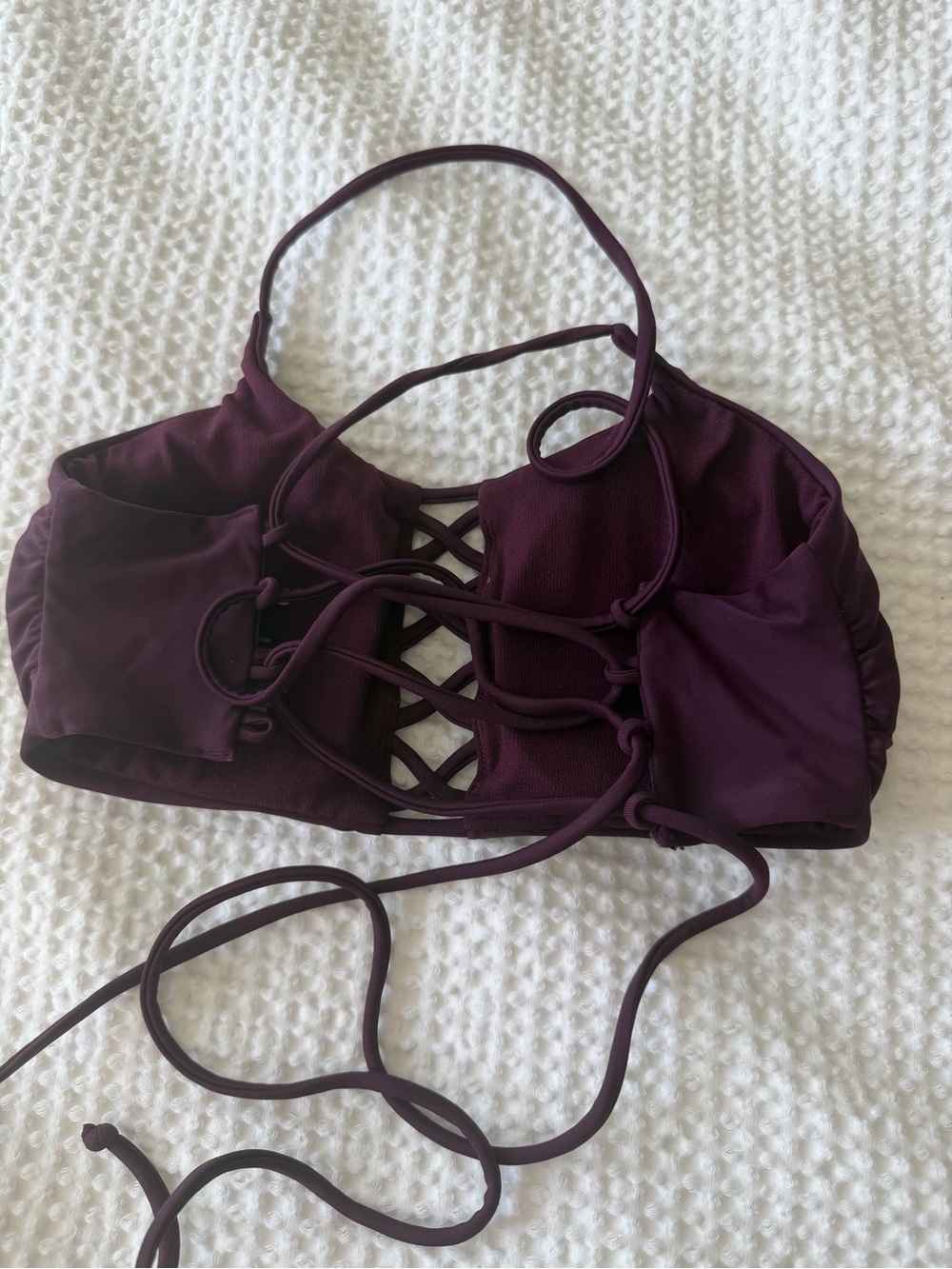 Express Lace-Up Bikini Top in Plum